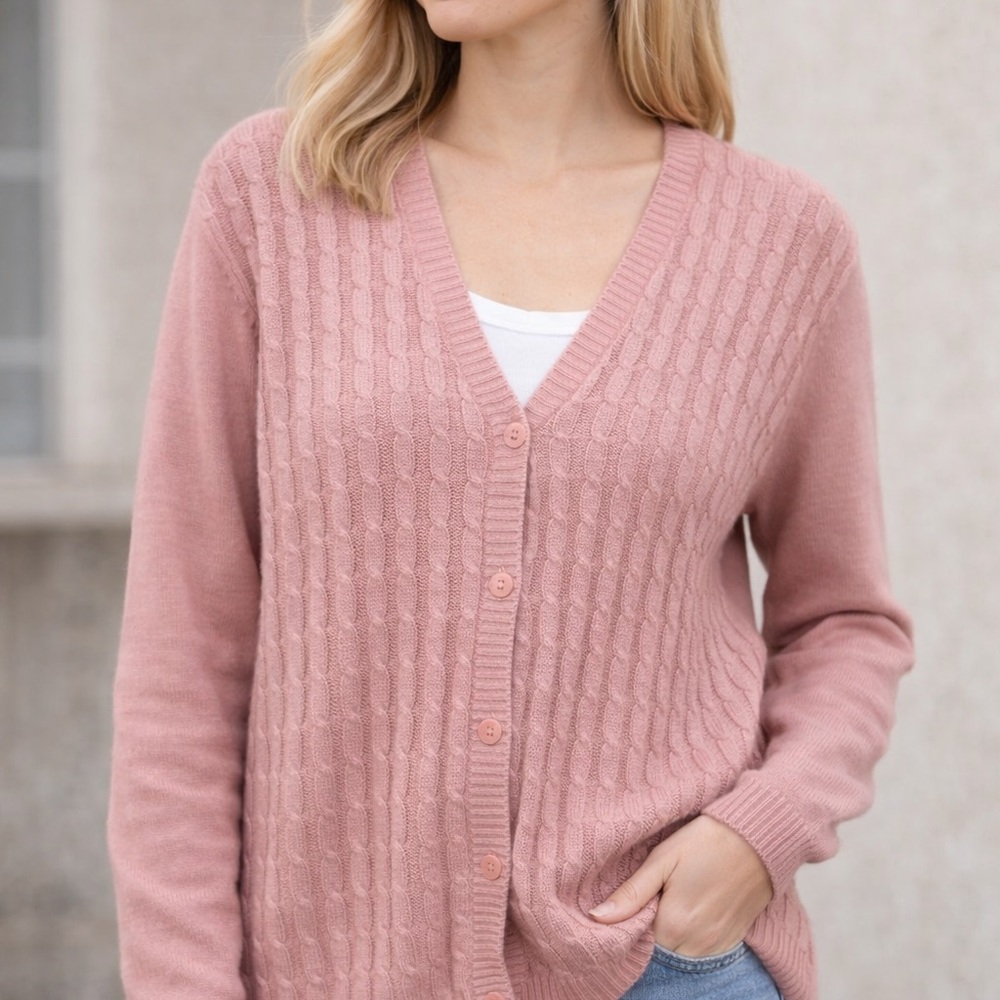 Vintage Bobbie Brooks Pink Cable Knit Cardigan XL 16-18 Made USA
